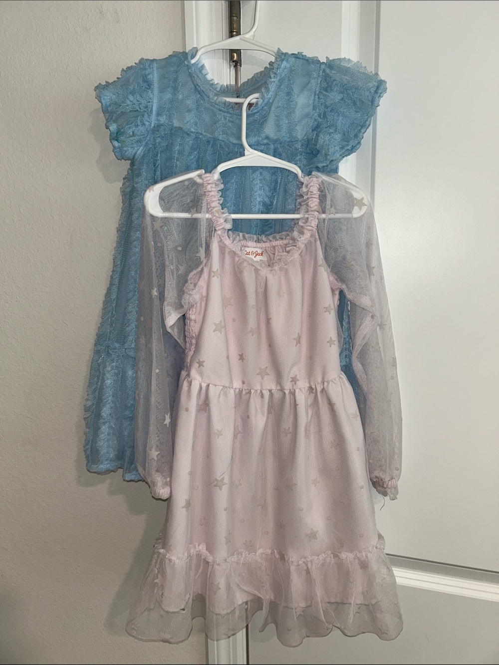 Cat & Jack Light Pink Star Mesh Dress & Blue Ruffle Babydoll Bundle
